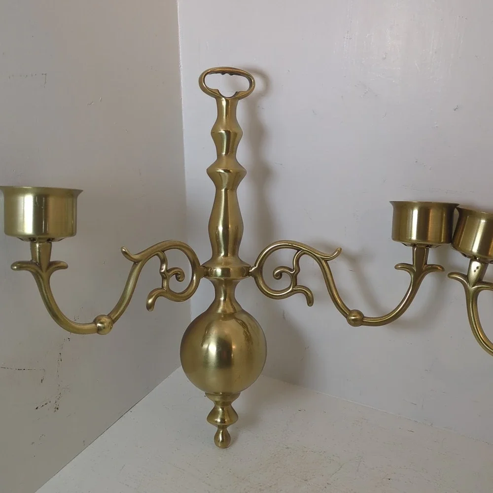 Pair  Of Colonial‎ Brass Two arms Scones Candle Holder Vintage
